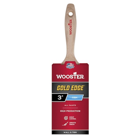 Wooster 3" Flat Sash Soft, Gold CT Polyester Bristle, Paint Brush, Wood Handle 5232